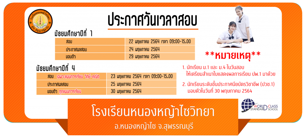 ประกาศเรื่องกำหนดวันเวลาสอบคัดเลือกนักเรียนในระดับชั้น ม.1 ,ม.4 (แผนการเรียนวิทย์-คณิต)
