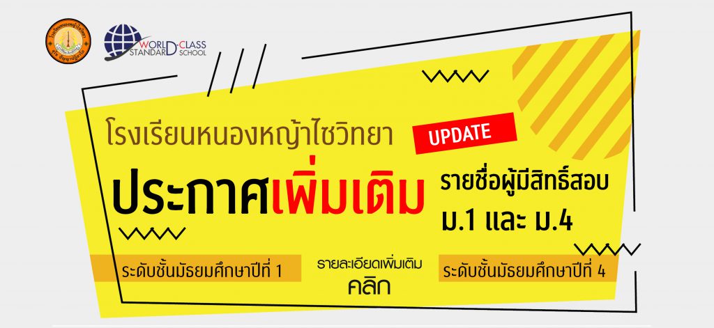 ประกาศเพิ่มเติมเรื่อง รายชื่อผู้มีสิทธิ์สอบเข้าศึกษาต่อในระดับชั้น ม.1 และ ม.4